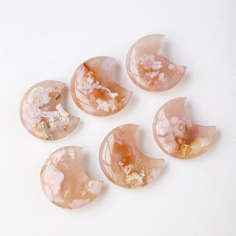 【礦藏】原礦櫻花瑪瑙月亮/隨身攜帶手把件(附絨布袋)