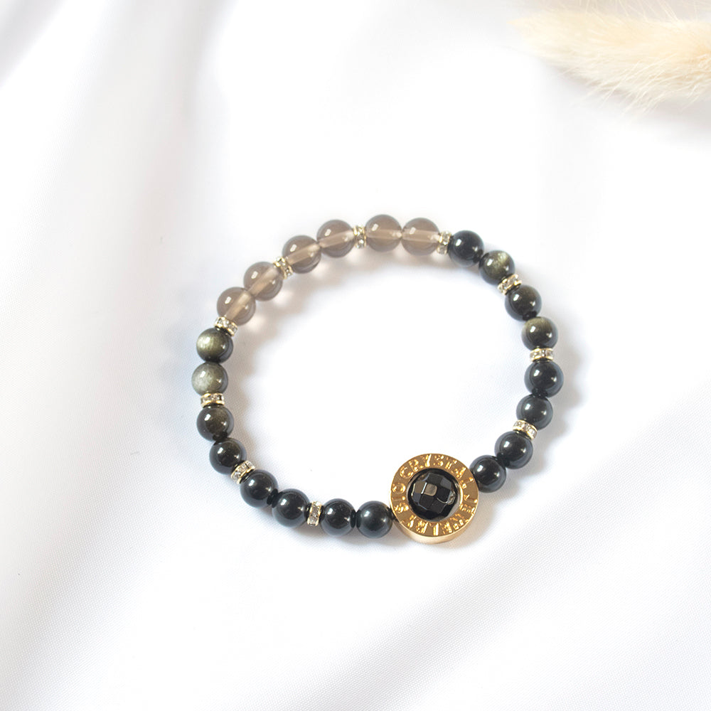 能量手鍊【108冥王星】黑金曜石茶晶黑瑪瑙手鍊