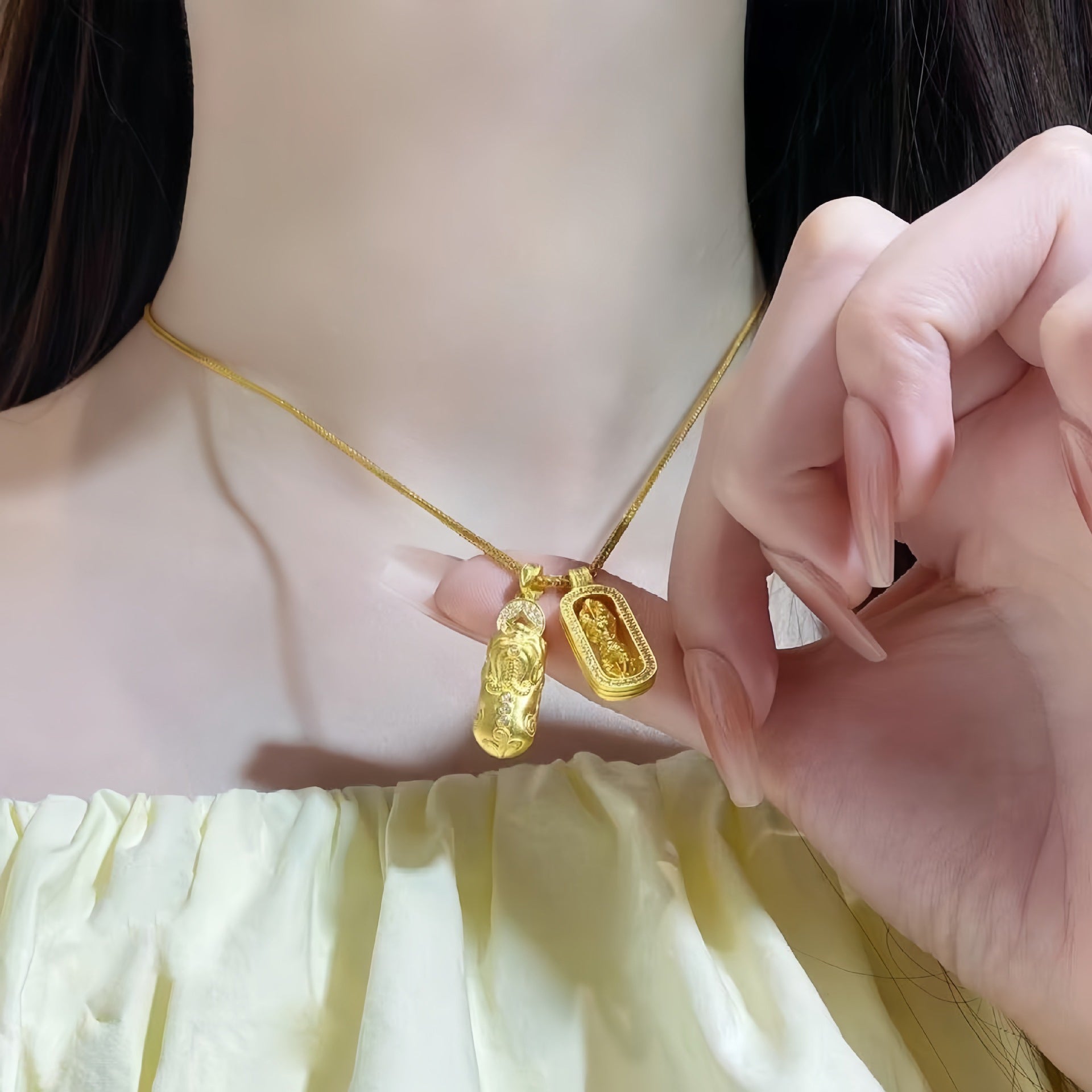 【金輝】貔貅+金剛杵招財平安金沙鑲鑽項鍊
