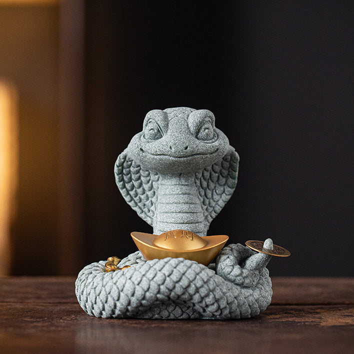 【國潮】青砂石-靈蛇獻瑞/眼鏡大王金元寶、醒獅拜年蛇