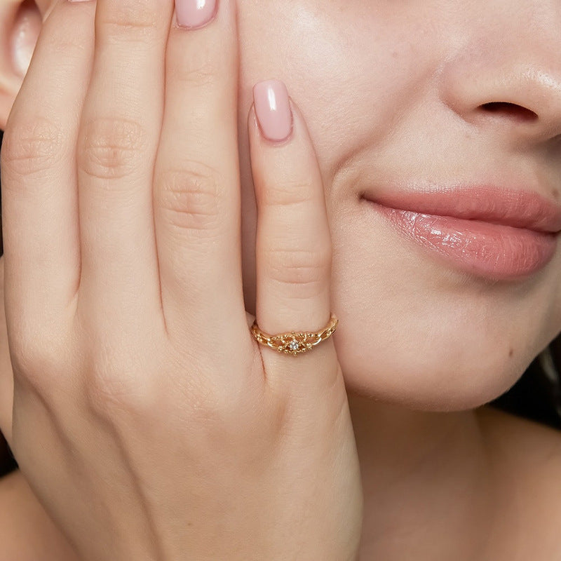 【輕奢】星夜花語-14K金+925純銀白鋯石戒指