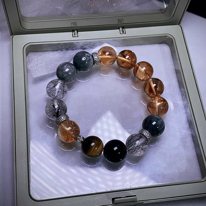 【曜力之環】金字塔黃水晶×灰髮晶×鷹眼石能量手鍊