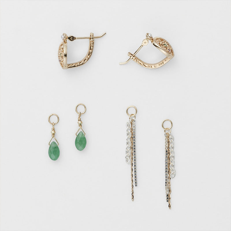 【輕奢】海神波塞冬的珍寶-14K金+925純銀紫水晶綠玉隨流蘇耳環