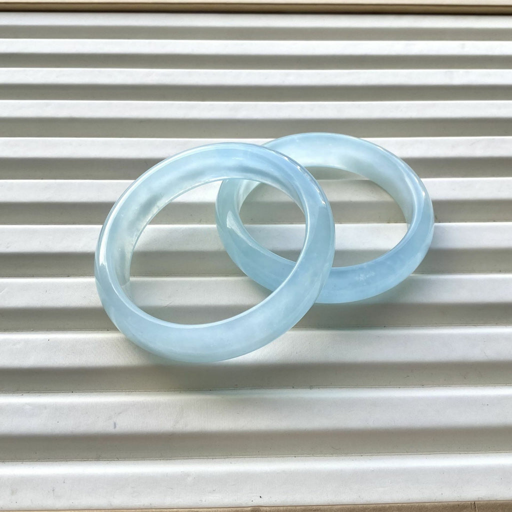 【玉鐲】天然海藍寶手鐲-藍天白雲的