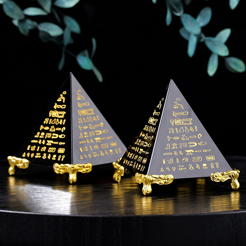 【礦藏】古埃及招財經文黑曜石能量金字塔│辦公桌、櫃台、客廳必備