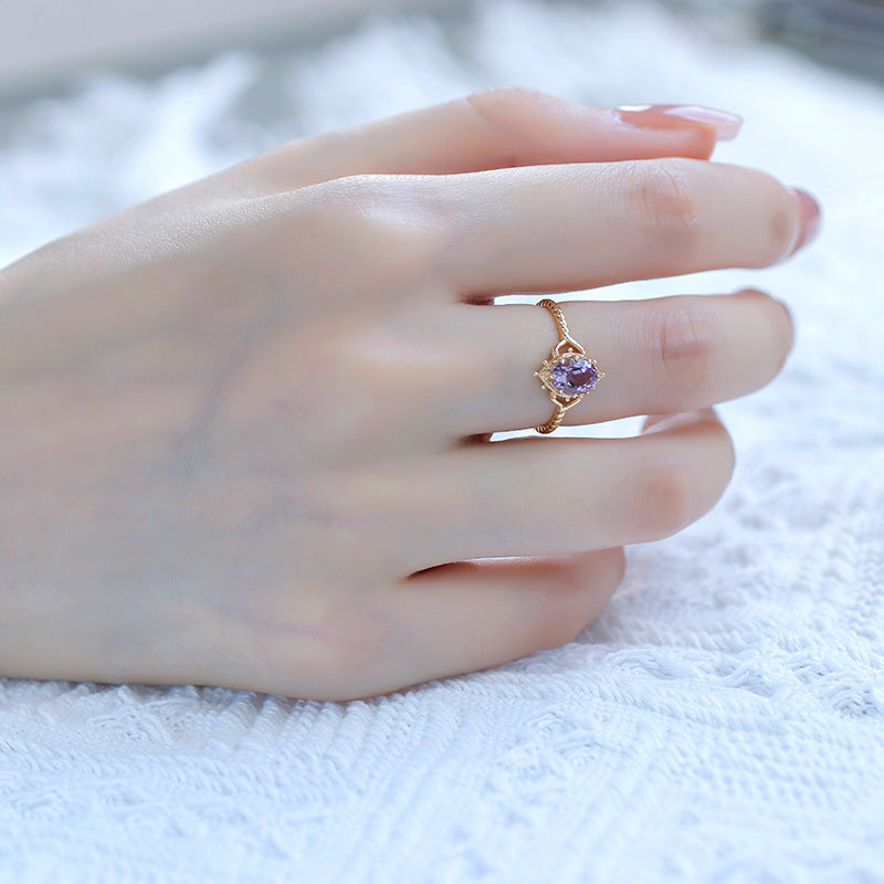 【輕奢】天使的皇冠-14K金+925純銀紫水晶戒指