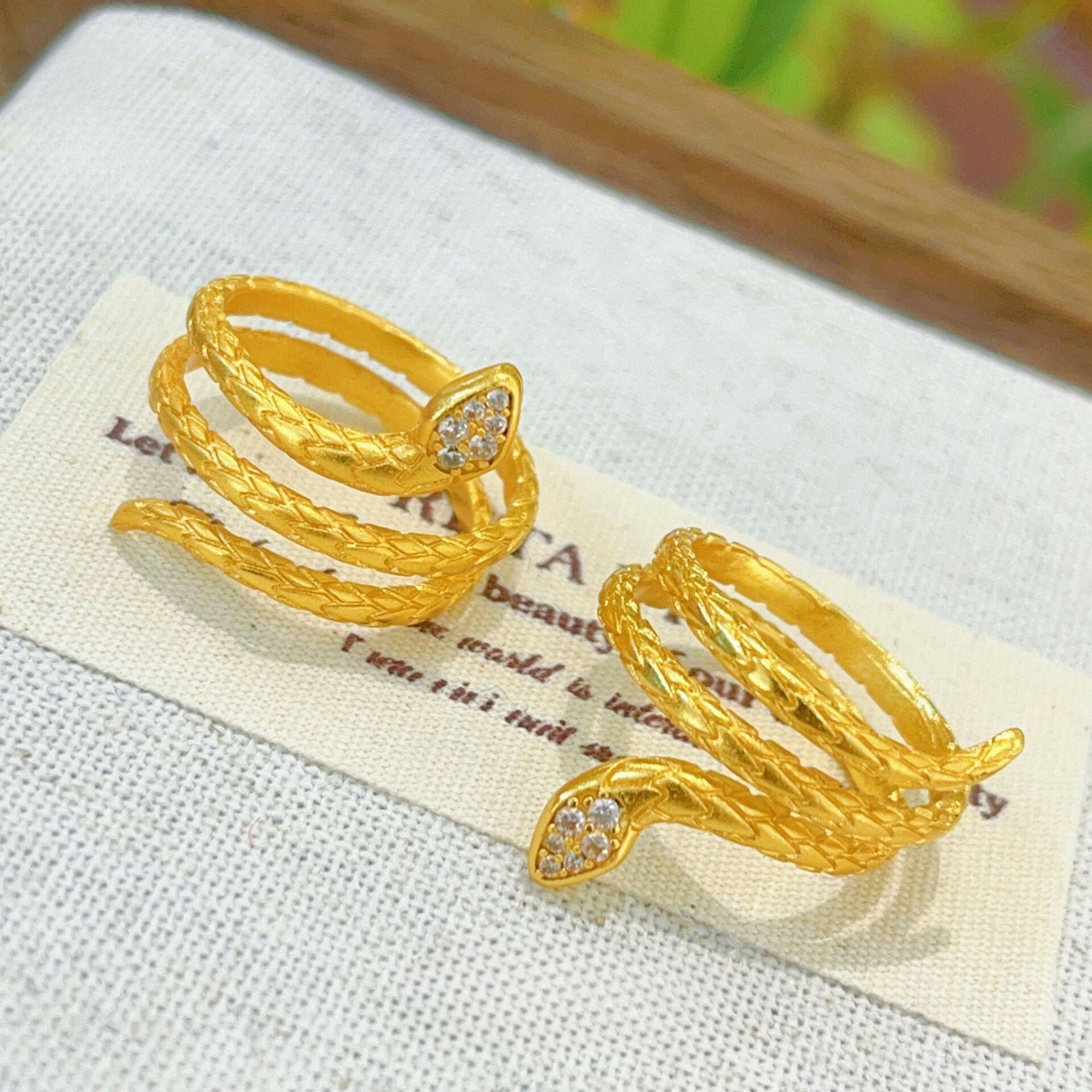 【金輝】多層纏繞靈蛇古法沙金可調戒指