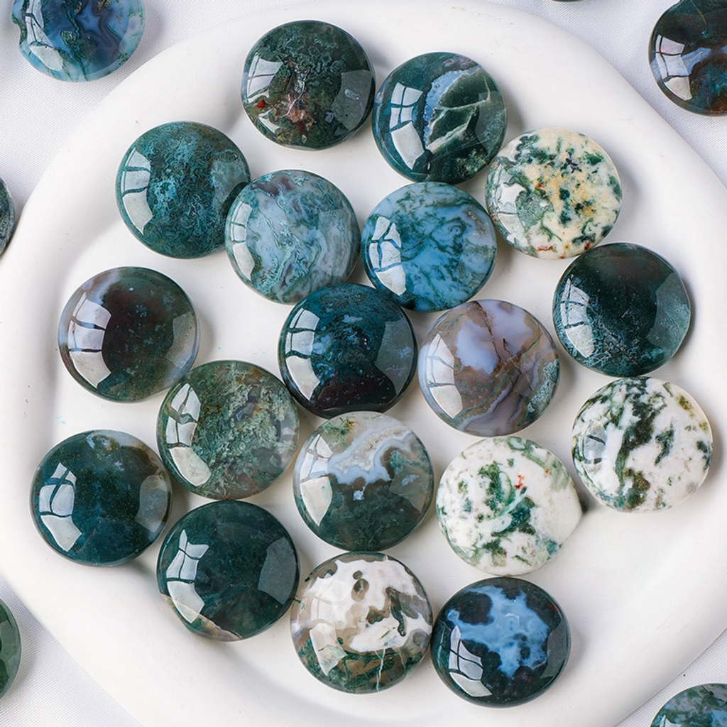 【礦藏】原礦水草瑪瑙掌心石/隨身攜帶手把件(附絨布袋)