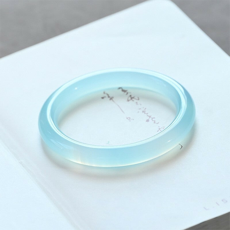 【玉鐲】天空藍冰種天青凍玉圓條手鐲8mm