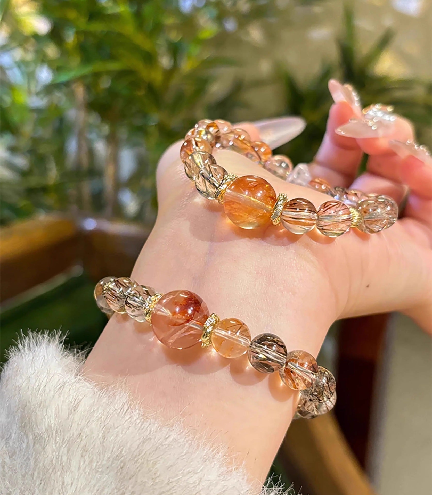【曜紅之靈】黑金超七×紅膠花水晶能量手鍊