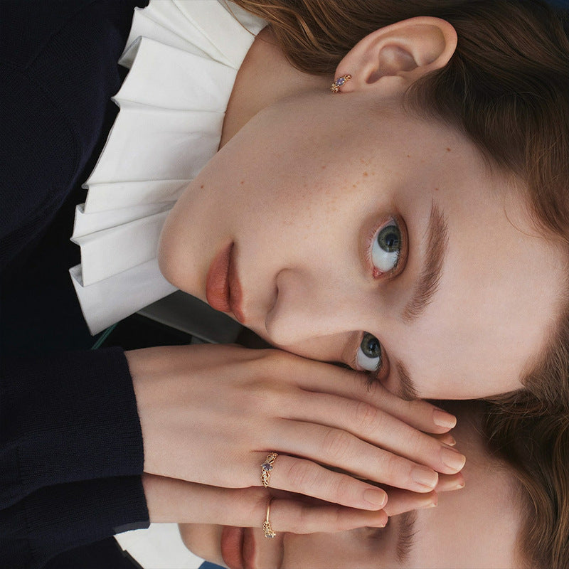 【輕奢】王朝的華麗-14K金+925純銀堇青石/拉長石戒指