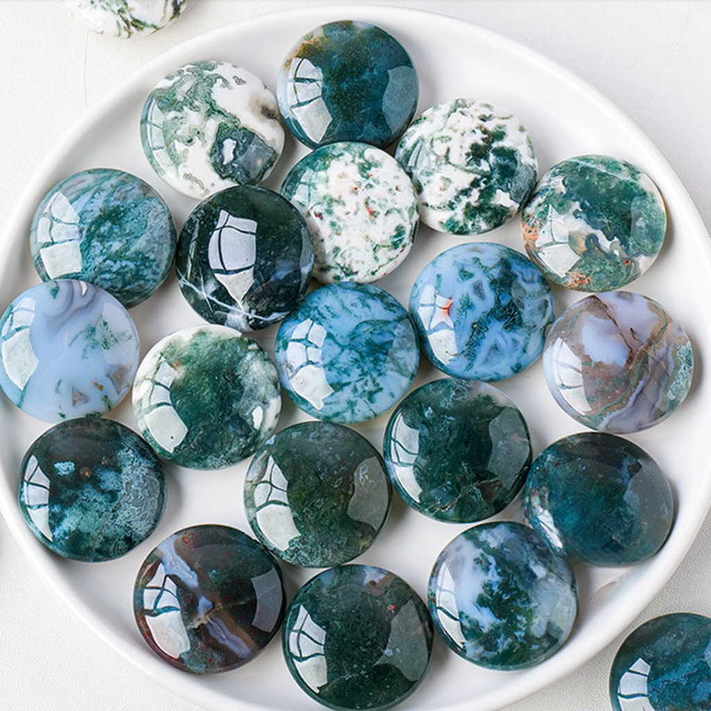 【礦藏】原礦水草瑪瑙掌心石/隨身攜帶手把件(附絨布袋)