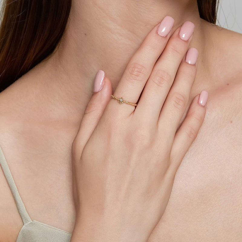 【輕奢】冰晶蕾絲之吻-14K金+925純銀白鋯石戒指