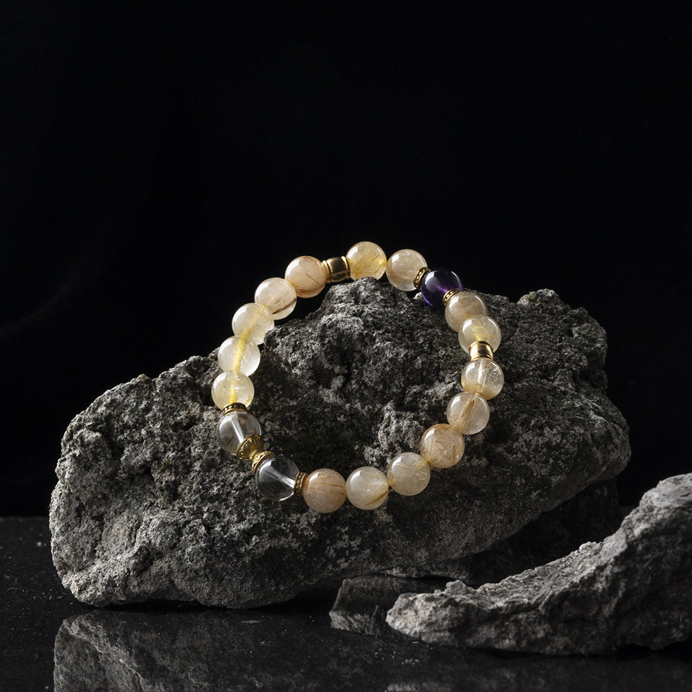能量手鍊【非凡-日光】金髮晶+紫水晶+白水晶手鍊