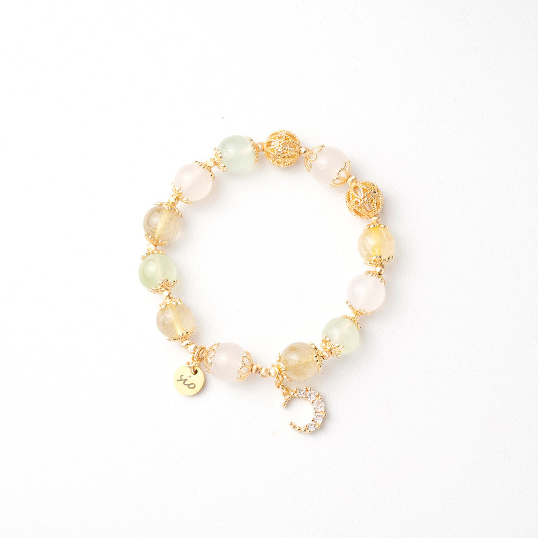 【月野】阿提米絲的新月冠-葡萄石白瑪瑙金髮晶水晶手鍊/水晶手串