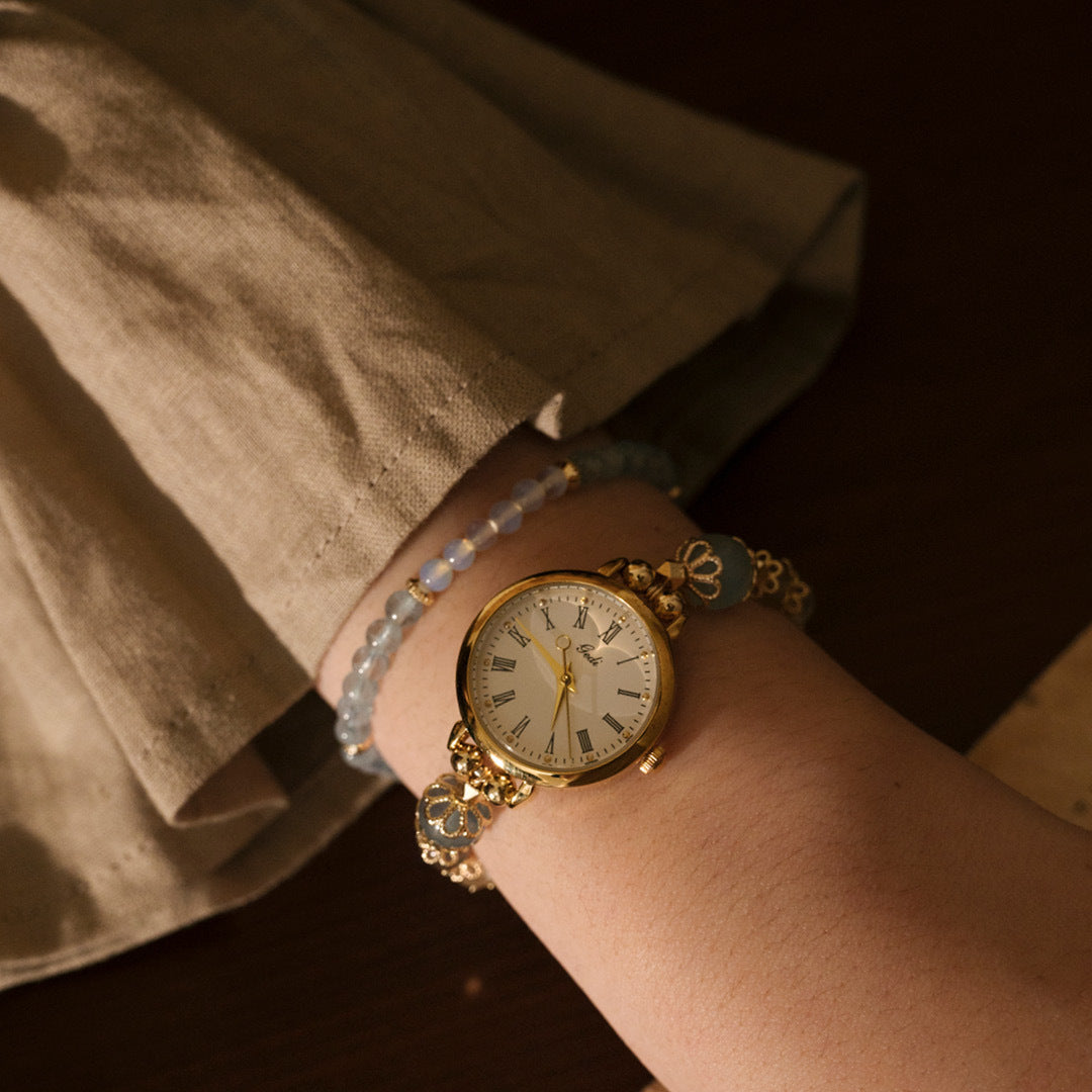 【時光】水晶腕帶手錶-潮汐(海藍寶/月光石/葡萄石)