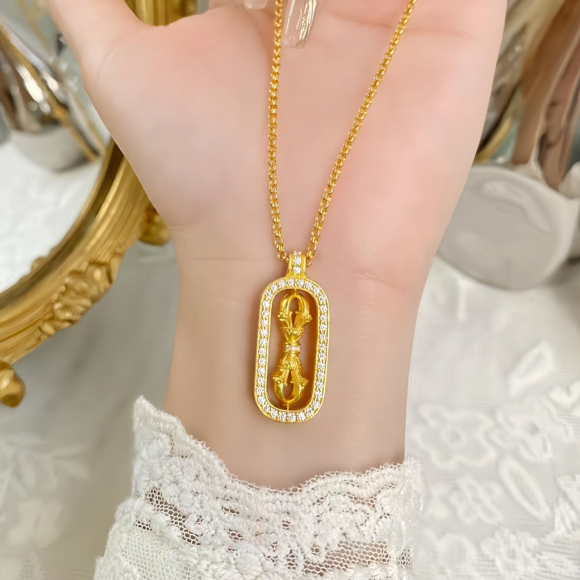 【金輝】貔貅+金剛杵招財平安金沙鑲鑽項鍊