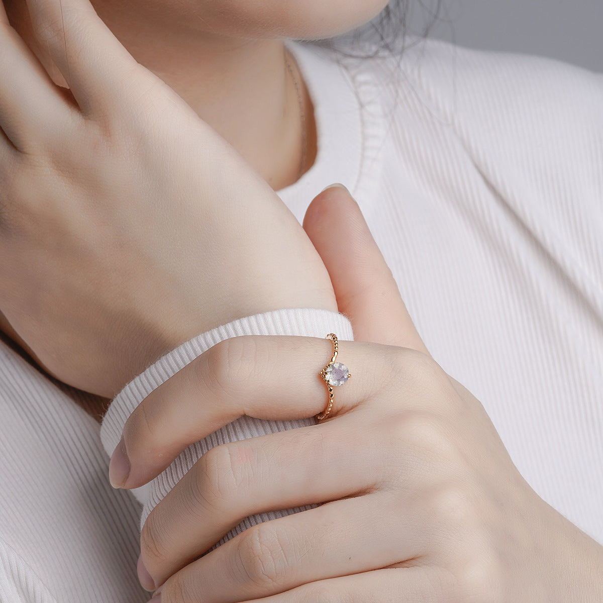 【輕奢】樂譜曲線-14K金+925純銀拉長石戒指