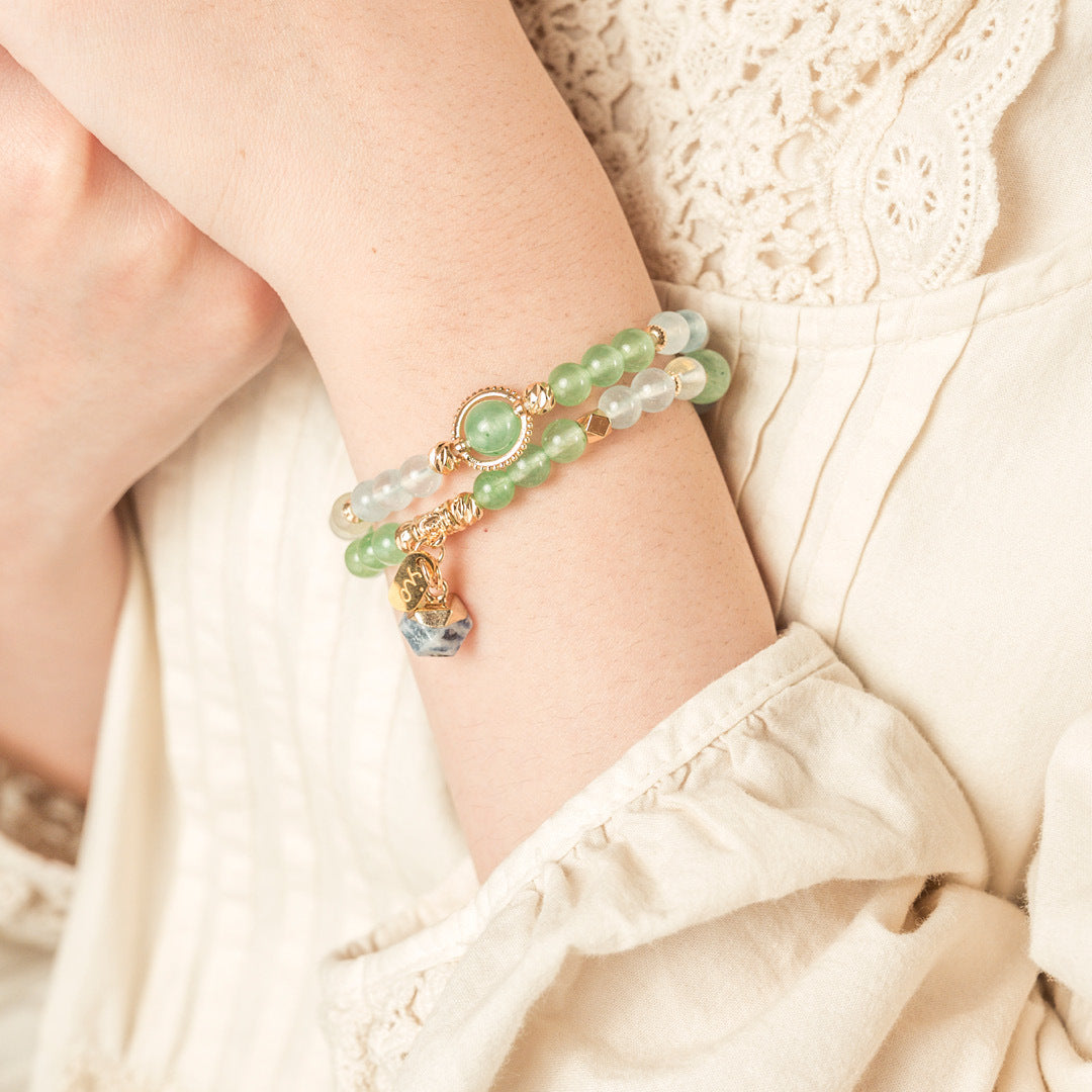 【纏綿】碧草如茵-藍虎眼石綠東陵海藍寶葡萄石雙圈手鍊