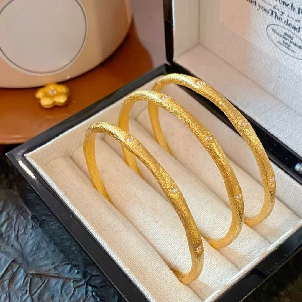 【金輝】古法沙金拉絲六芒星實心開口手鐲