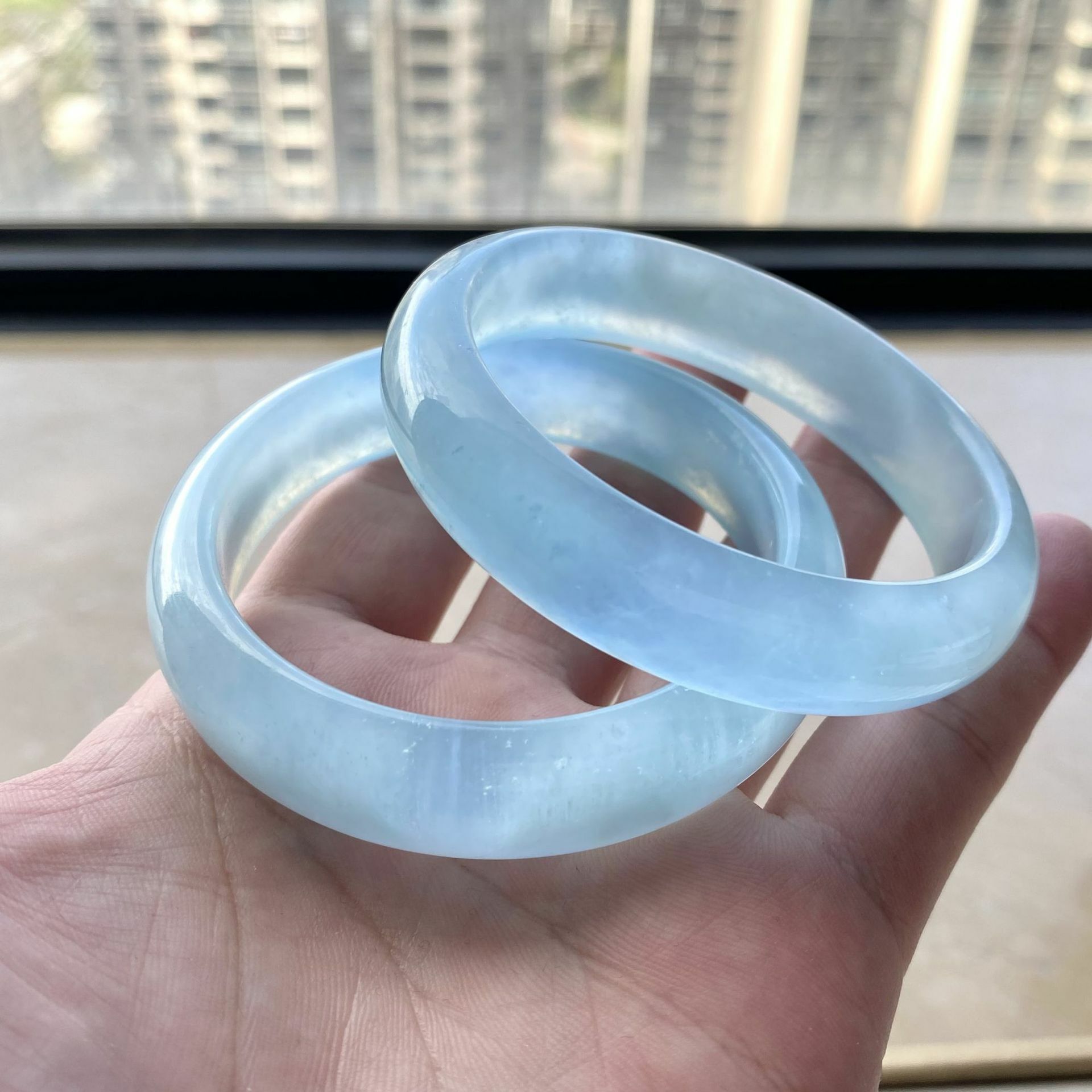 【玉鐲】天然海藍寶手鐲-藍天白雲的