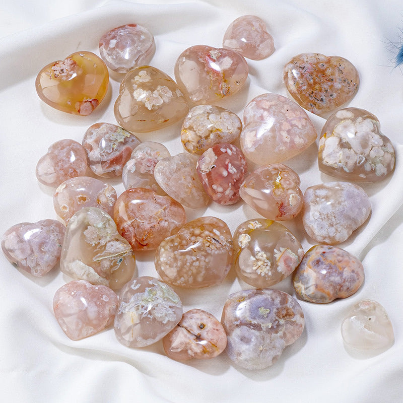 【礦藏】原礦櫻花瑪瑙愛心/隨身攜帶手把件(附絨布袋)