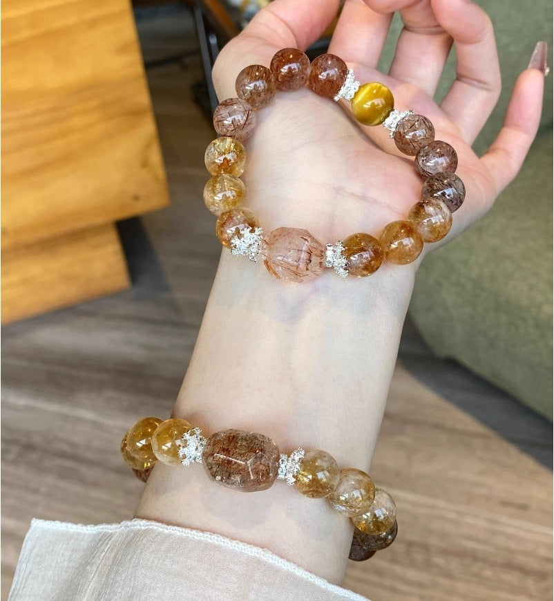 【金曜轉運】黑金超七x黃塔晶x白水晶x虎眼石x茶水晶招財開運多效健康手鍊