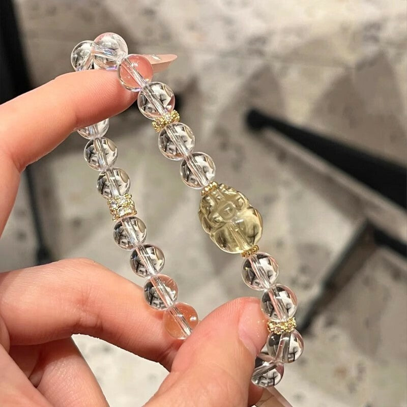 【晶曜納福】咬財黃水晶貔貅×白水晶開運手鍊