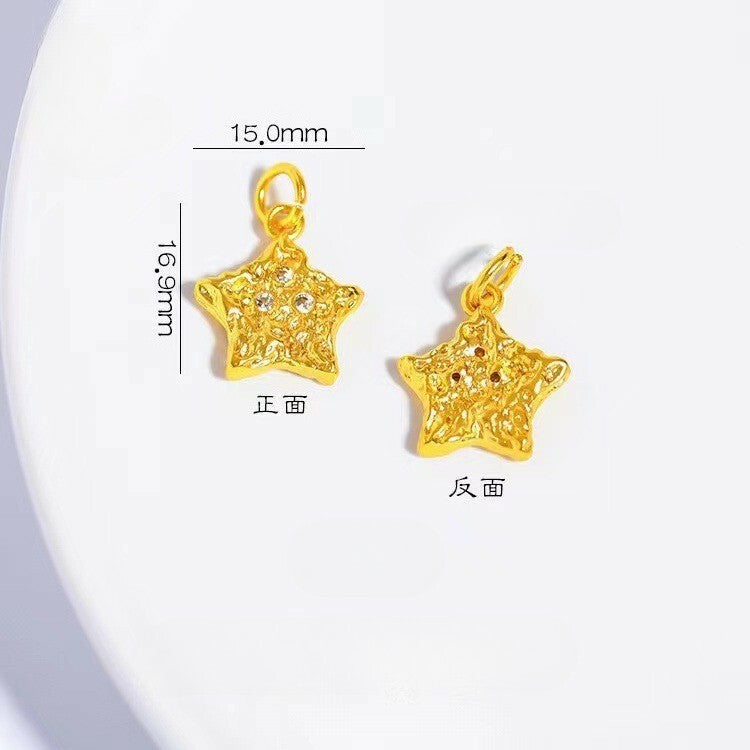 【金輝】鑲鑽錘文好運五角星古法沙金項鍊
