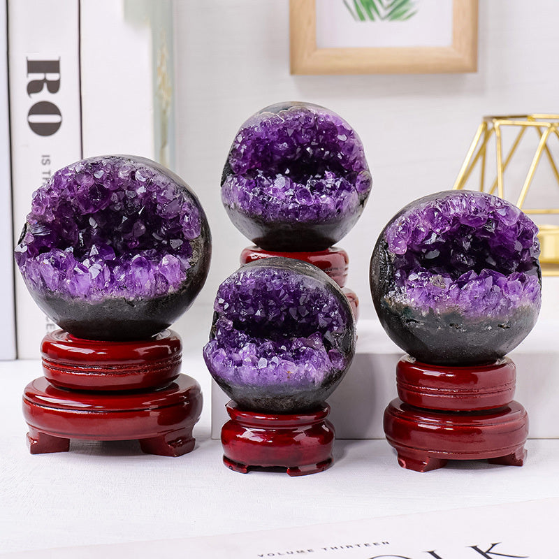 【礦藏】天然烏拉圭紫水晶開口笑咬錢水晶球