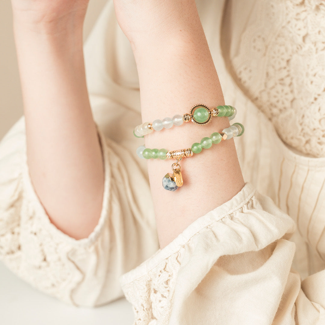 【纏綿】碧草如茵-藍虎眼石綠東陵海藍寶葡萄石雙圈手鍊