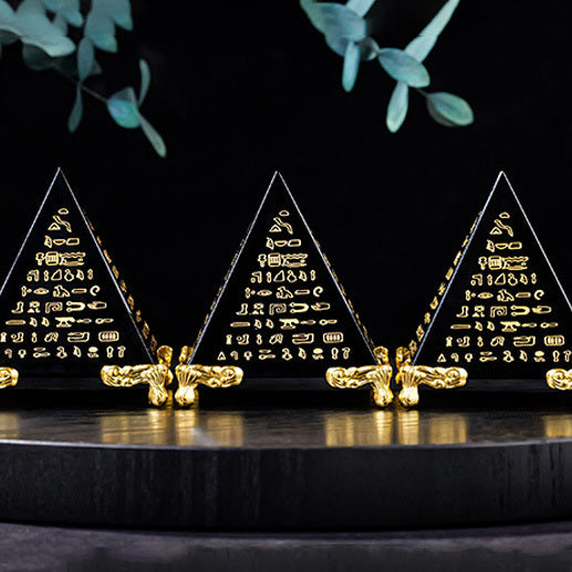 【礦藏】古埃及招財經文黑曜石能量金字塔│辦公桌、櫃台、客廳必備