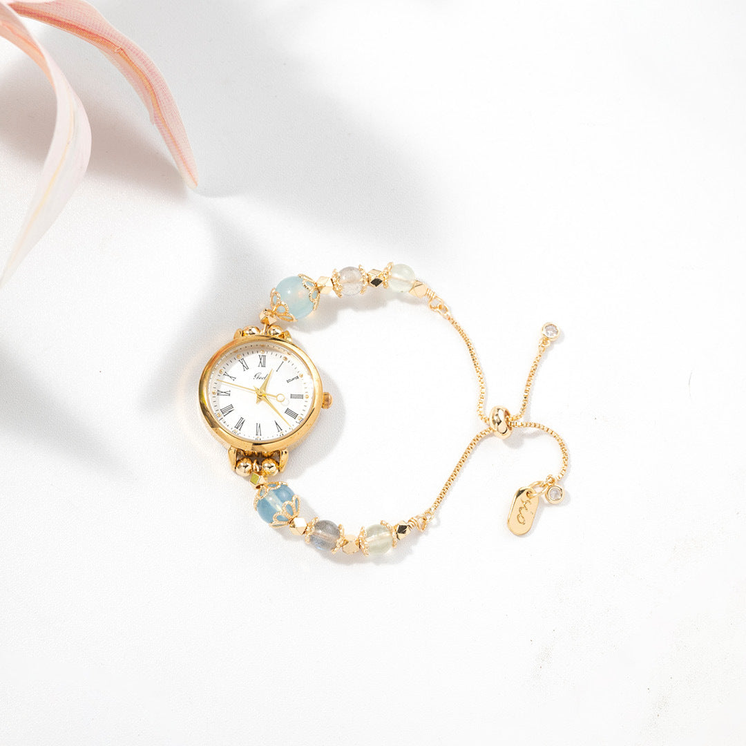 【時光】水晶腕帶手錶-潮汐(海藍寶/月光石/葡萄石)