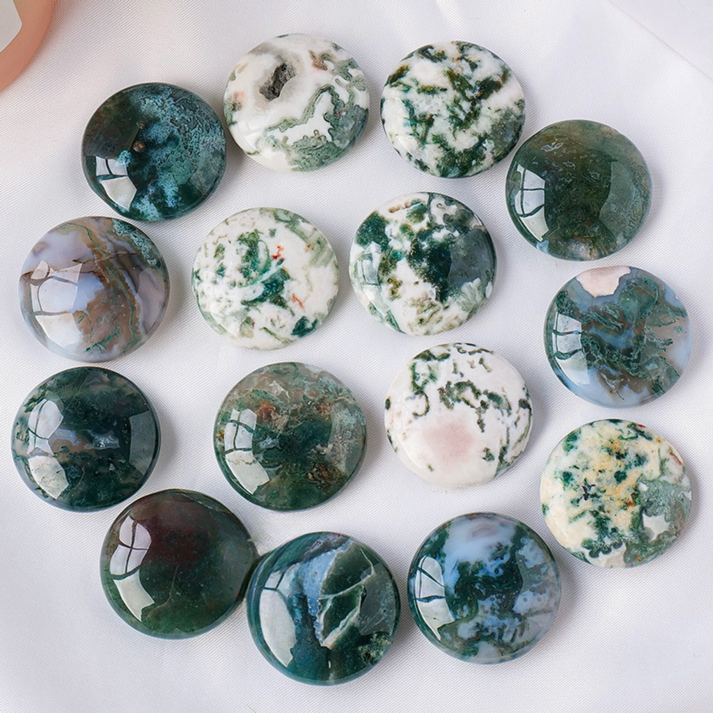 【礦藏】原礦水草瑪瑙掌心石/隨身攜帶手把件(附絨布袋)