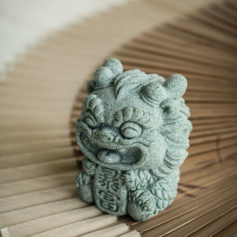 【國潮】青砂石暴富開運麒麟擺件-套組(暴富獸+開運獸)