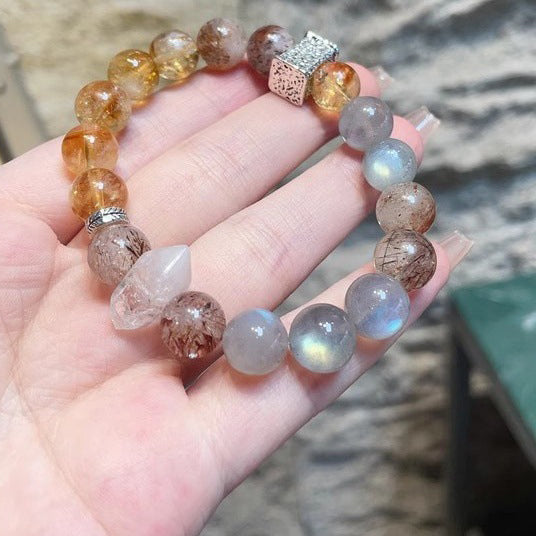 【耀運星環】黃塔晶+灰月光+黑金超七+閃靈鑽+白水晶能量事業手鍊