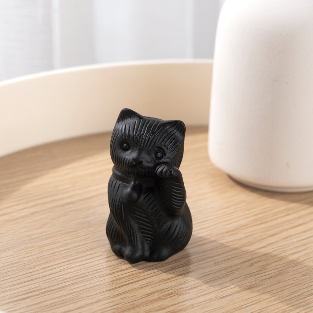 【原礦石系列】(能量萌寵動物水晶擺件) 黑曜石 粉水晶