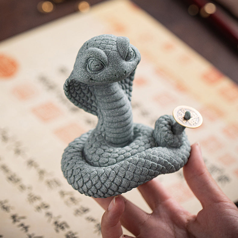 【國潮】青砂石-靈蛇獻瑞/眼鏡大王金元寶、醒獅拜年蛇