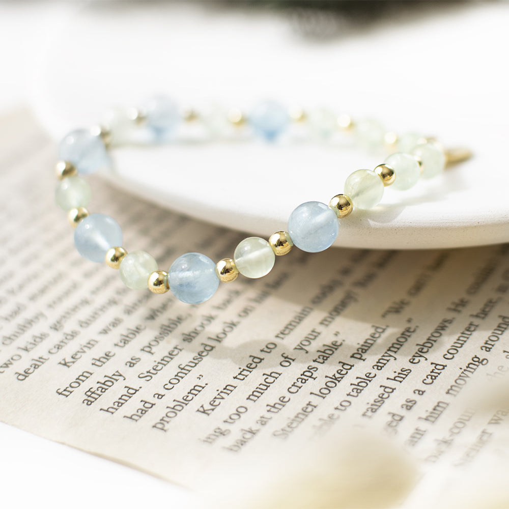 能量手鍊【雨露清晨-吊墜款】海藍寶葡萄石手鍊