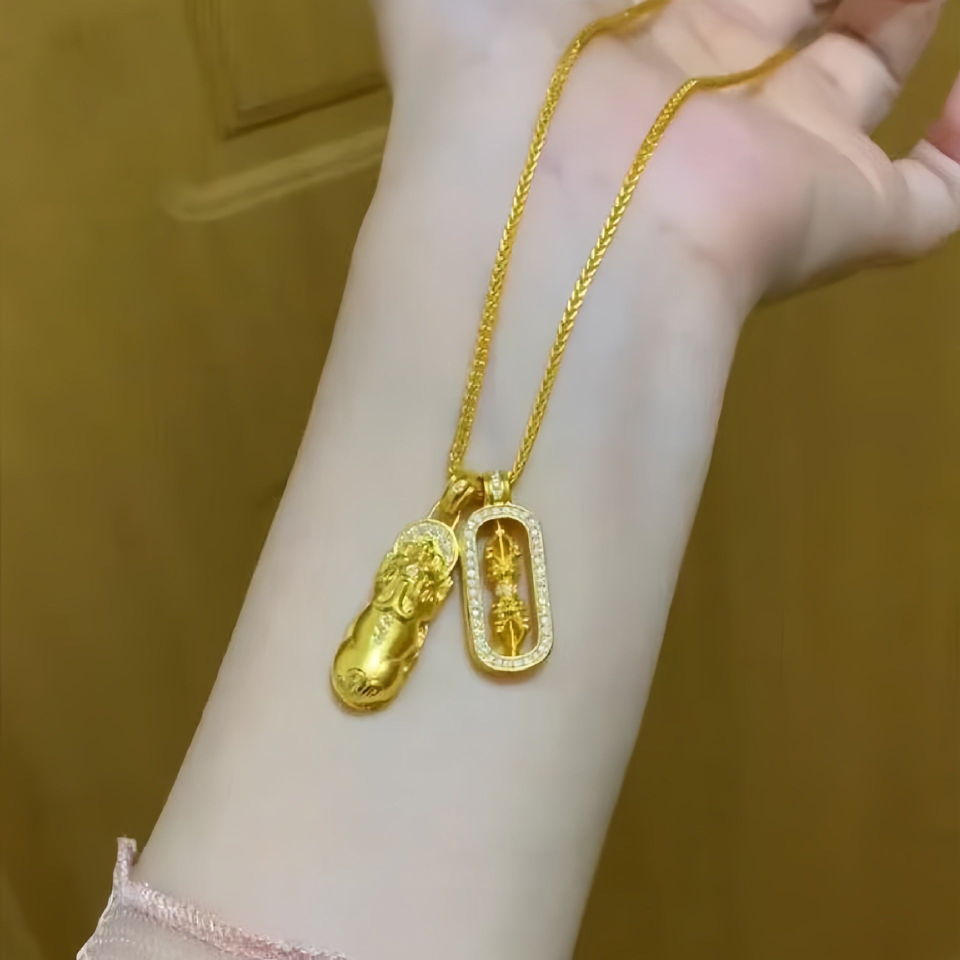 【金輝】貔貅+金剛杵招財平安金沙鑲鑽項鍊