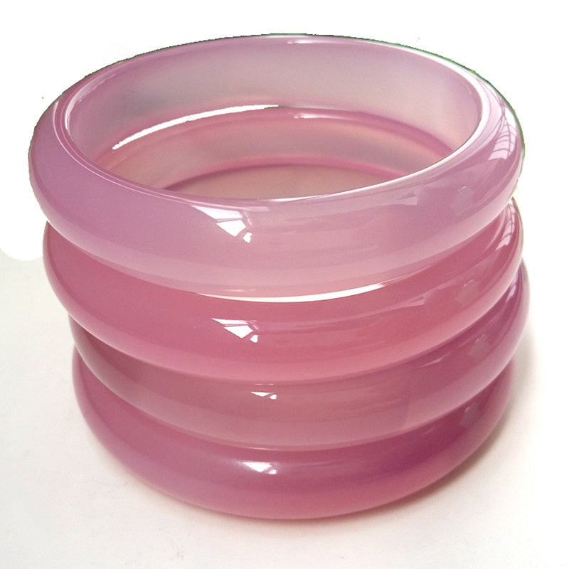 【玉鐲】桃花朵朵開-粉色瑪瑙手鐲(寬條)