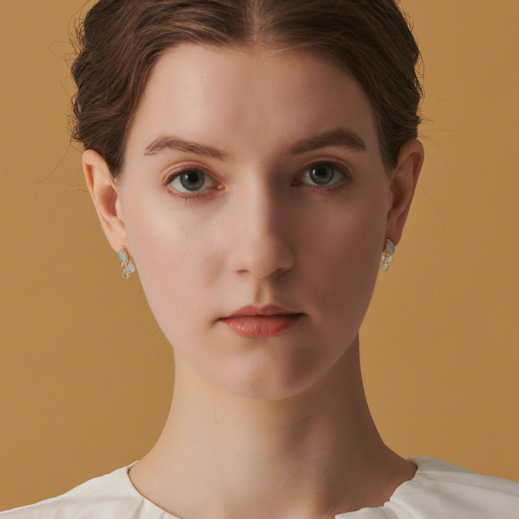 【輕奢】氣球旅行-14K金+925純銀白水晶藍石英耳掛