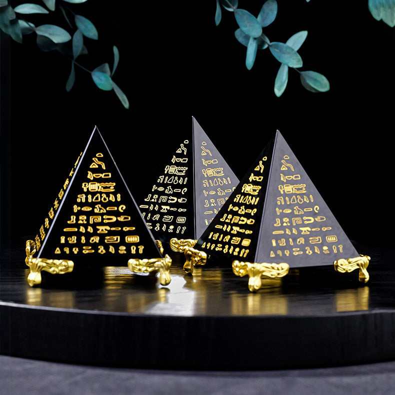 【礦藏】古埃及招財經文黑曜石能量金字塔│辦公桌、櫃台、客廳必備