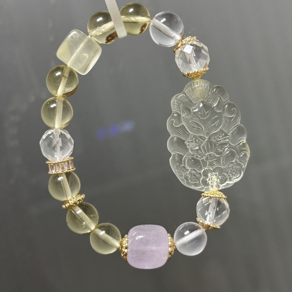 【狐仙】天然黃水晶九尾狐仙手排+白水晶+粉水晶