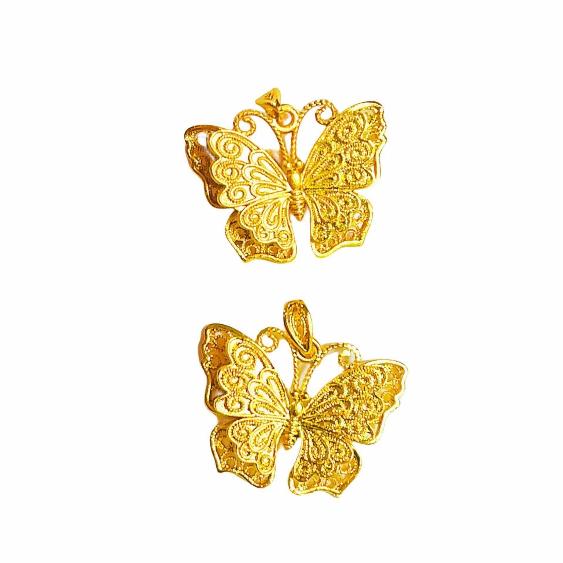 【金輝】鏤空絲花蝴蝶古法沙金福蝶項鍊