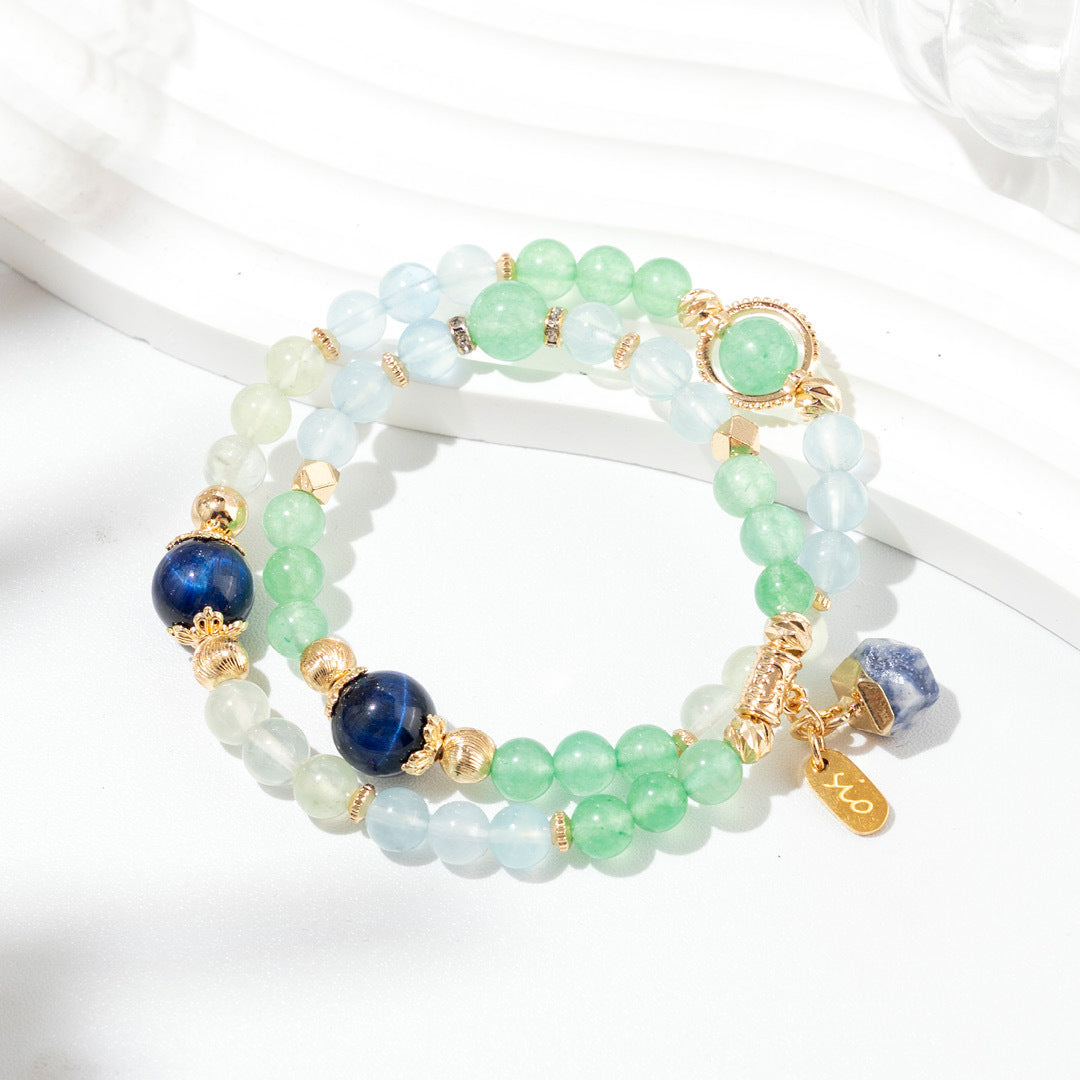 【纏綿】碧草如茵-藍虎眼石綠東陵海藍寶葡萄石雙圈手鍊