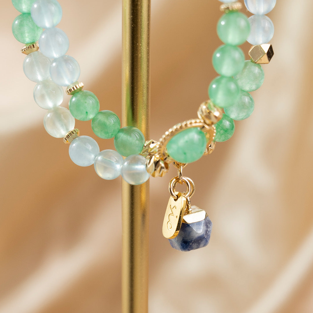 【纏綿】碧草如茵-藍虎眼石綠東陵海藍寶葡萄石雙圈手鍊