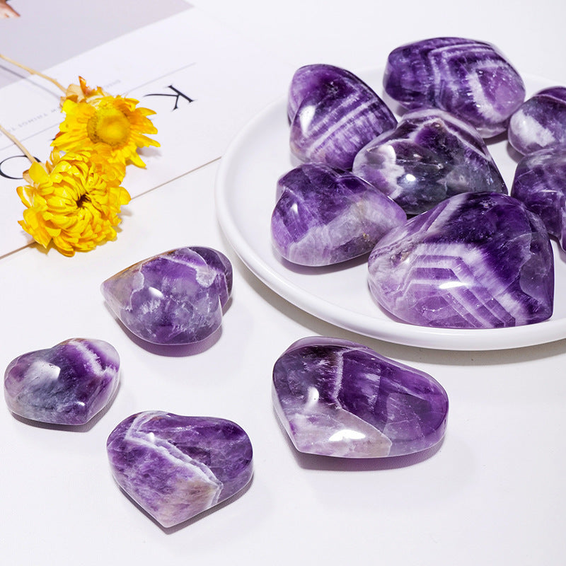 【礦藏】原礦愛心夢幻紫水晶/隨身攜帶手把件(附絨布袋)