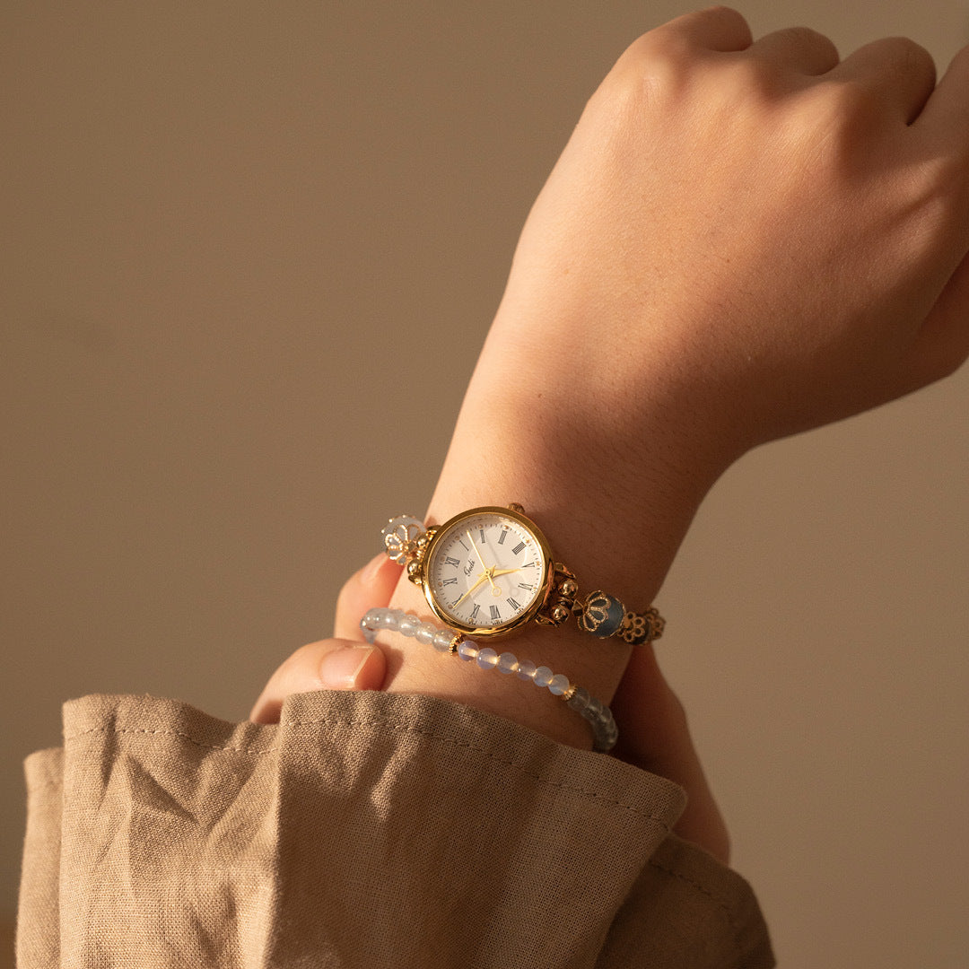 【時光】水晶腕帶手錶-潮汐(海藍寶/月光石/葡萄石)