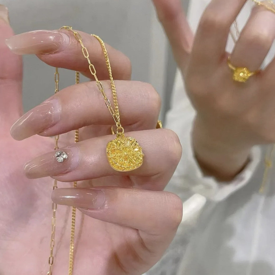 【金輝】拉絲方糖古法金招財項鍊